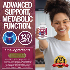 Thyroid Support Supplement Iodine 120 Capsules Energy Metabolism Aid