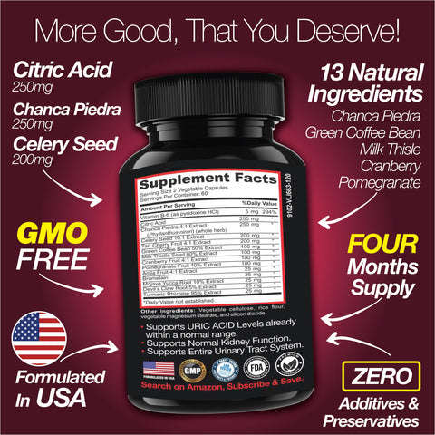 Uric Acid Support 120 Capsules Kidney Detox Urinary Health